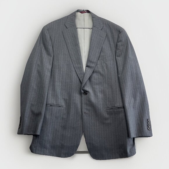 Samuelsohn Men's Sports Coat 42R Grey Wool Super 100s w/ CHalk Line Canada Made - Picture 1 of 16